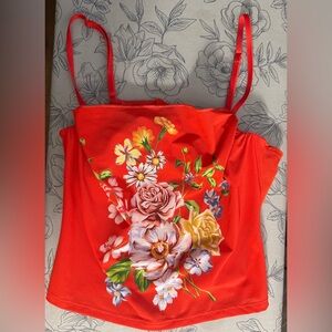 Out From Under Urban Outfitters UO Women’s S Red Floral Sleeveless Crop Top
